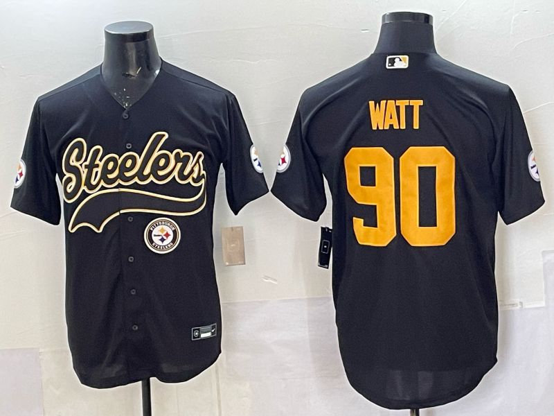 Men 2025 Nike Pittsburgh Steelers #90 Watt Black Joint Name  Limited NFL Jersey style 041